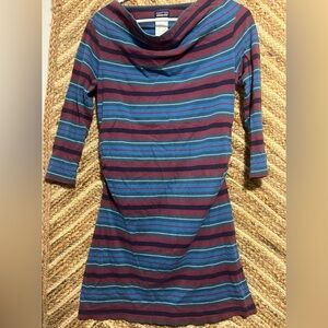 Patagonia Women's Kamala Cowl Neck Dress, Red/Blue Striped, Size S